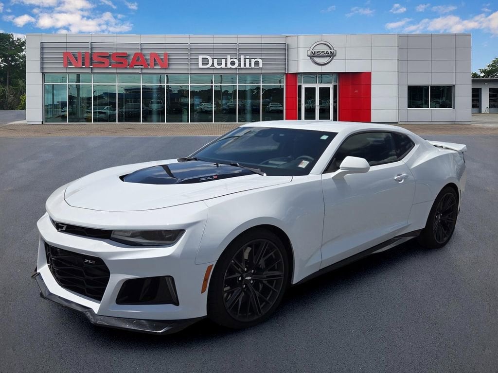 2019 Chevrolet Camaro ZL1 in Summit White — front three-quarter view