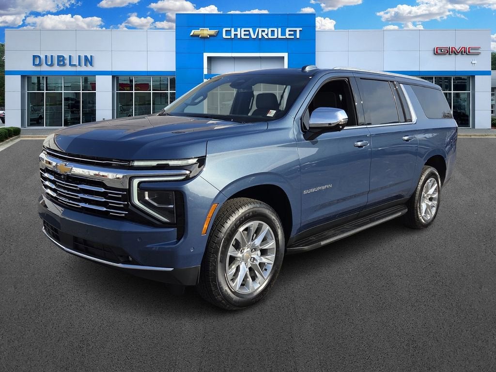2026 Chevrolet Suburban Premier in Lakeshore Blue Metallic — front three-quarter view