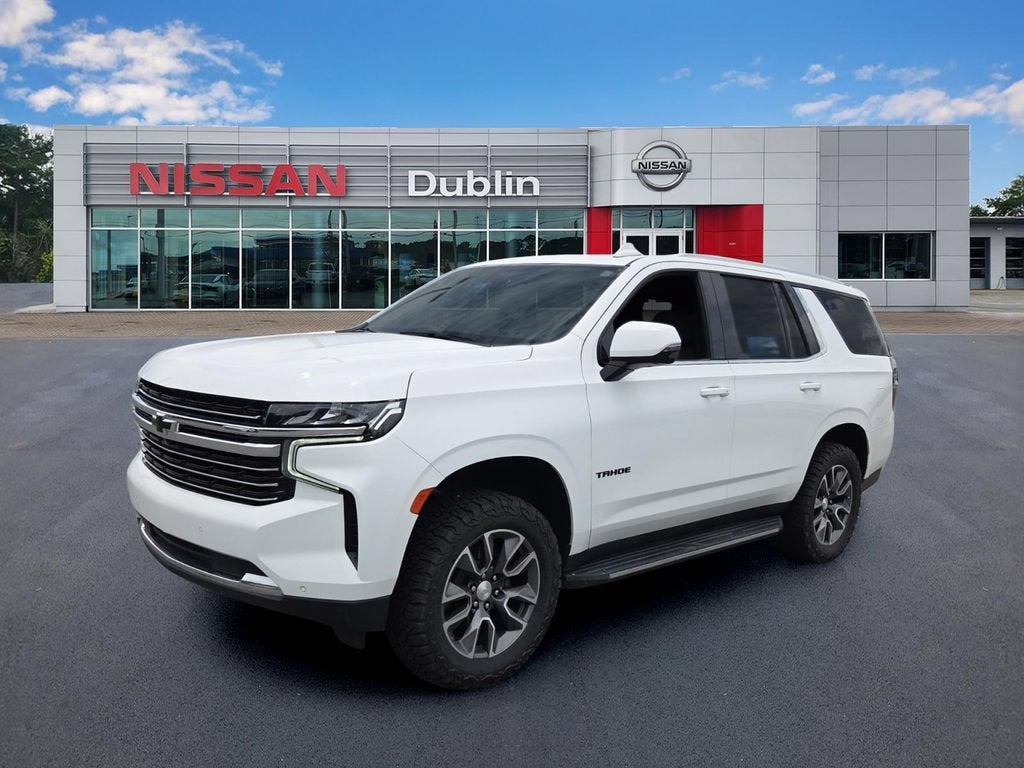 2021 Chevrolet Tahoe LT in Summit White — front three-quarter view